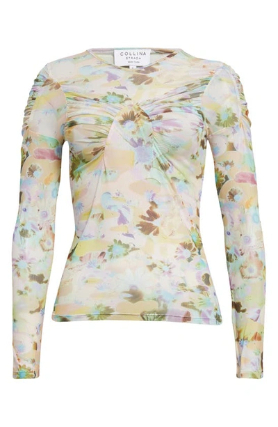 Shop Collina Strada Arc Ruched Long Sleeve Mesh Top In Flower Puzzle