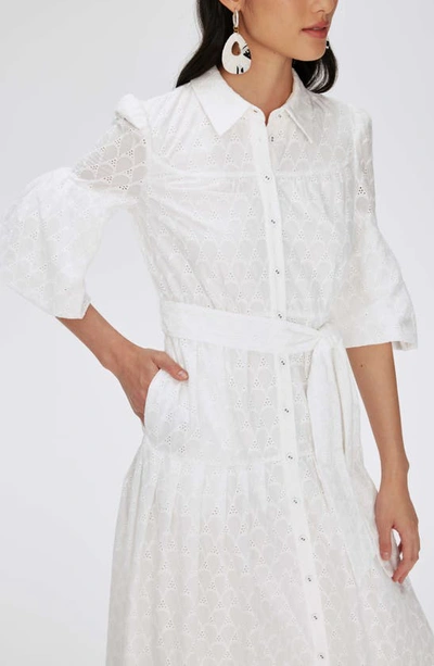 Shop Diane Von Furstenberg Aveena Eyelet Embroidered Cotton Shirtdress In Ivory