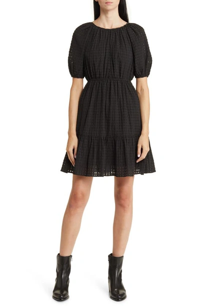 Shop Rails Khloe Puff Sleeve Seersucker Dress In Black Seersucker