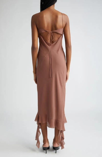 Shop Acne Studios Delouise Asymmetric Ombré Ruffle Chiffon Dress In Toffee Brown