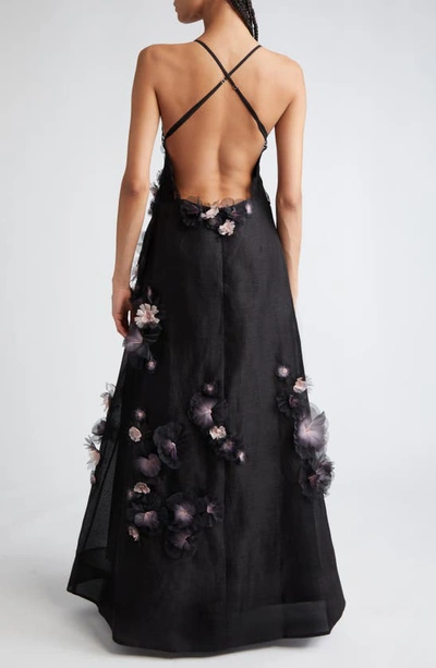 Shop Zimmermann Matchmaker Daisy Linen & Silk Organza Gown In Black/ Pink