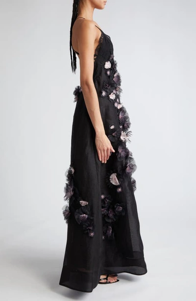 Shop Zimmermann Matchmaker Daisy Linen & Silk Organza Gown In Black/ Pink
