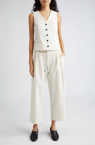 Shop Maria Mcmanus Pleated Stretch Wool Drawstring Pants In Ivory