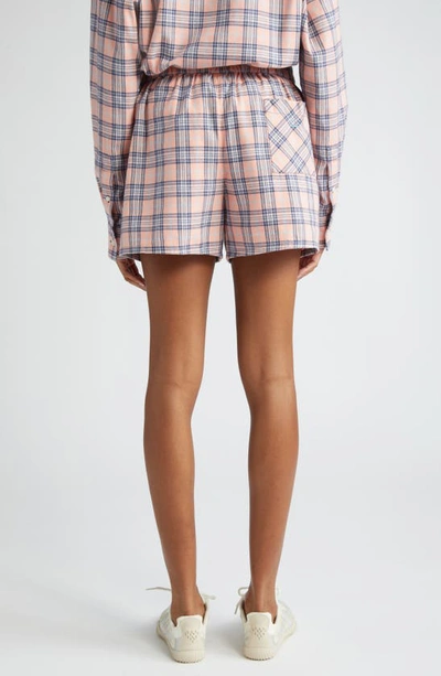 Shop Acne Studios Roxx Face Patch Check Cotton Flannel Shorts In Pink/ Blue