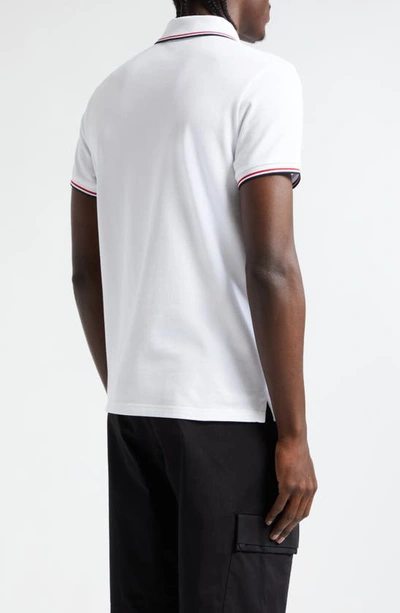 Moncler Classic White Cotton Polo With Signature Tri-color Trim In White