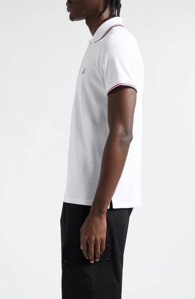 Moncler Classic White Cotton Polo With Signature Tri-color Trim In White