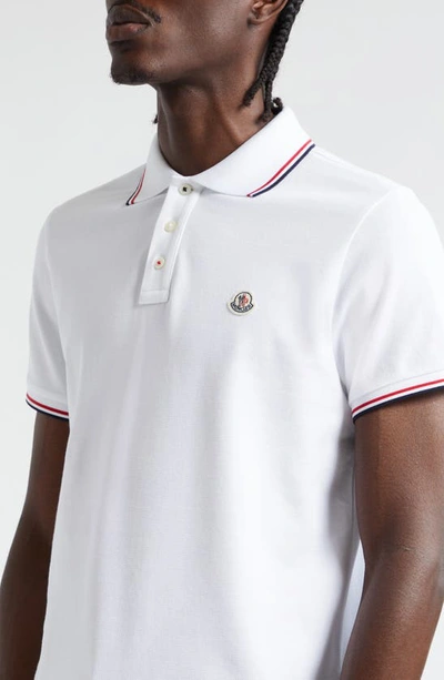 Moncler Classic White Cotton Polo With Signature Tri-color Trim In White