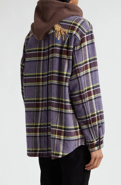 Shop Undercover Beaded Hooded Plaid Button-up Shirt In Purple Ck