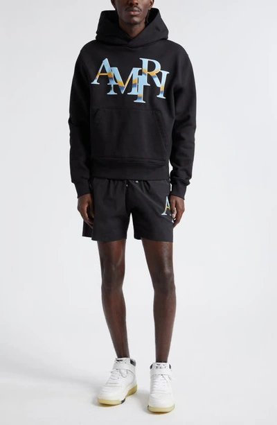 Shop Amiri Chrome Staggered Logo Hoodie In Black