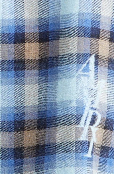 Shop Amiri Staggered Logo Plaid Flannel Button-up Shirt In Legion Blue