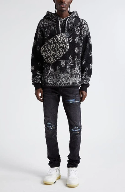Shop Amiri Bandana Jacquard Hooded Alpaca, Mohair & Wool Blend Sweater In Black