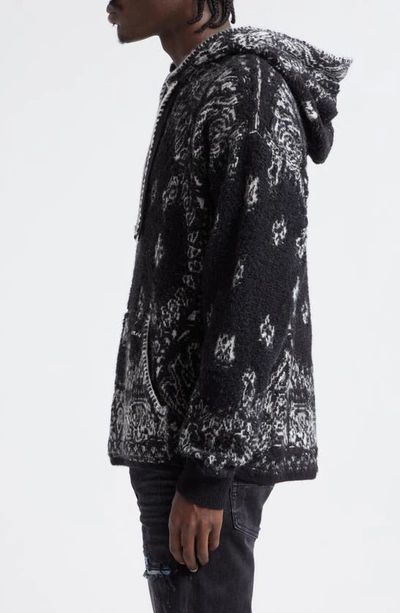 Shop Amiri Bandana Jacquard Hooded Alpaca, Mohair & Wool Blend Sweater In Black