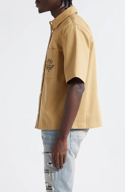 Shop Amiri Arts District Embroidered Cotton Camp Shirt In Sepia Tint