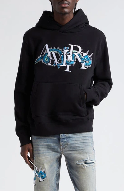 Shop Amiri Chinese New Year Embroidered Cotton Hoodie In Black