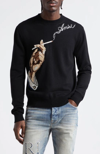 Shop Amiri Smoke Intarsia Wool & Cotton Crewneck Sweater In Black