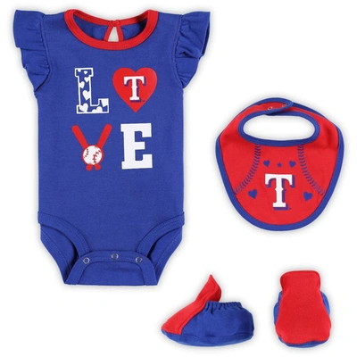 Shop Outerstuff Newborn & Infant Royal/red Texas Rangers Three-piece Love Of Baseball Bib Bodysuit & Booties Set