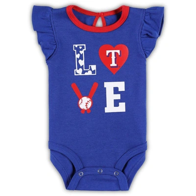 Shop Outerstuff Newborn & Infant Royal/red Texas Rangers Three-piece Love Of Baseball Bib Bodysuit & Booties Set