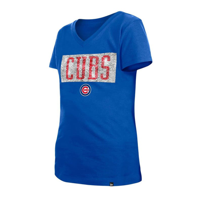 Shop New Era Girls Youth  Royal Chicago Cubs Flip Sequin Team V-neck T-shirt