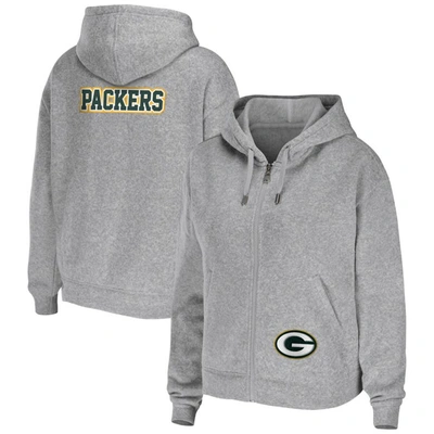 Shop Wear By Erin Andrews Heather Gray Green Bay Packers Plus Size Full-zip Hoodie