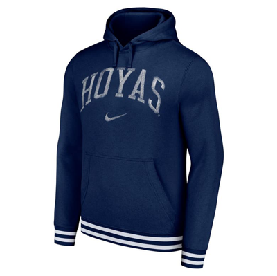 Shop Nike Navy Georgetown Hoyas Distressed Sketch Retro Fitted Pullover Hoodie