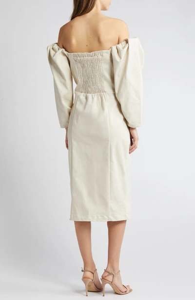 Melloday Off The Shoulder Button Front Midi Dress In Bone