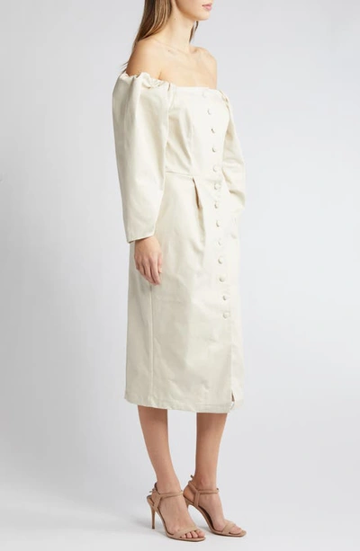 Melloday Off The Shoulder Button Front Midi Dress In Bone
