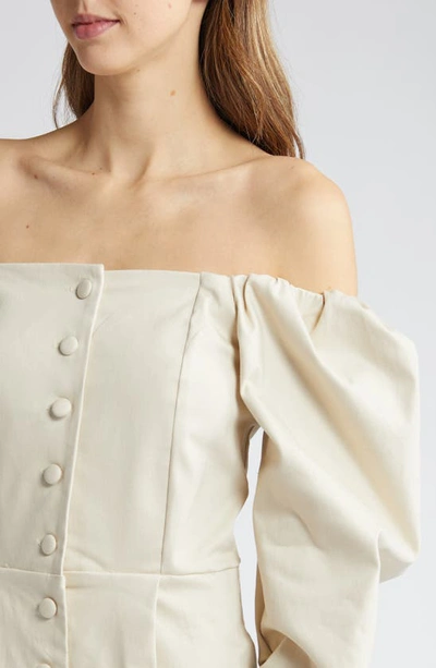 Melloday Off The Shoulder Button Front Midi Dress In Bone