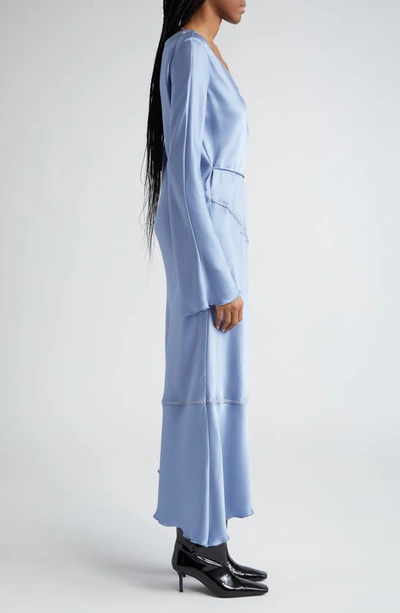 Shop Acne Studios Danessa Fluid Long Sleeve Satin Dress In Dusty Blue