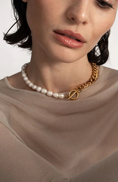 Shop Saint Moran Freshwater Pearl & Curb Chain Necklace In White