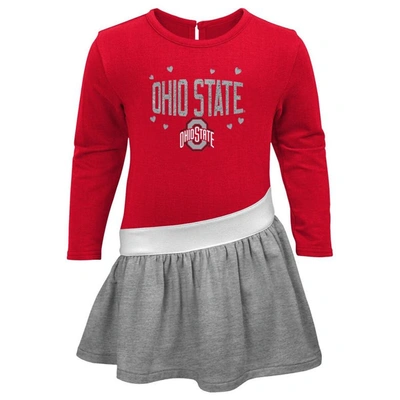 Shop Outerstuff Girls Infant Scarlet/heathered Gray Ohio State Buckeyes Heart To Heart French Terry Dress