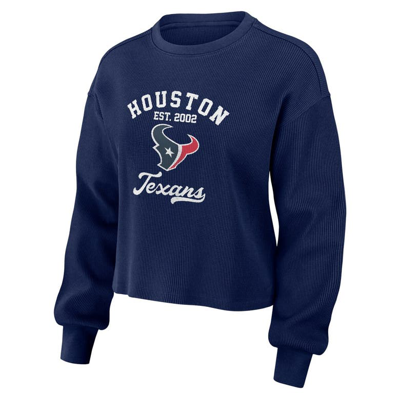 Shop Wear By Erin Andrews Navy Houston Texans Waffle Knit Long Sleeve T-shirt & Shorts Lounge Set