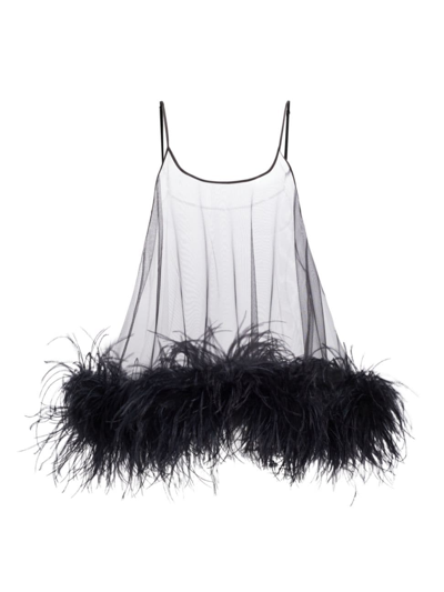 Shop Kiki De Montparnasse Women's Dita Feather-embellished Babydoll Top In Black