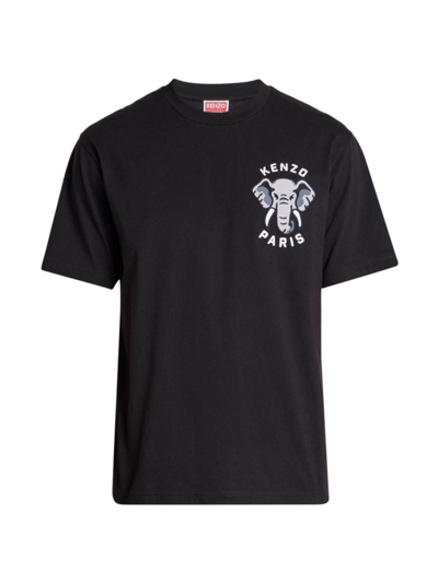 Shop Kenzo Men's Elephant Logo Crewneck T-shirt In Black