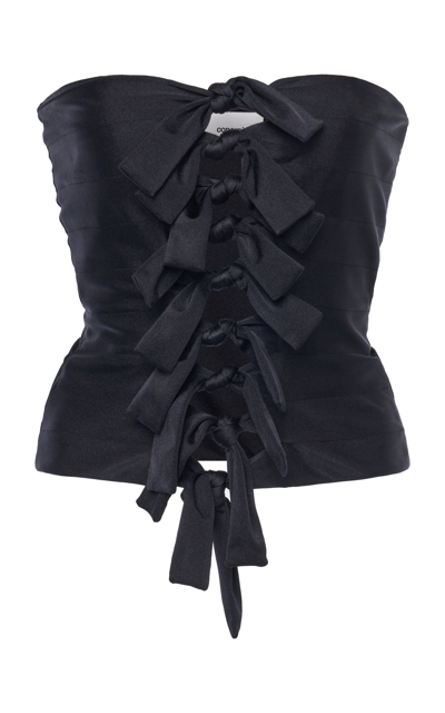Shop Coperni Bow-detailed Stretch-satin Corset Top In Black