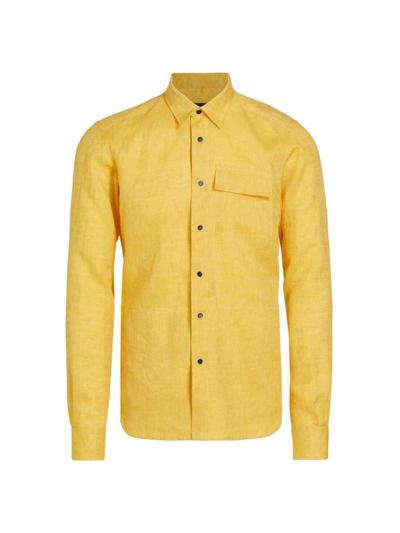 Shop Kiton Men's Buba Linen Button-front Shirt In Yellow