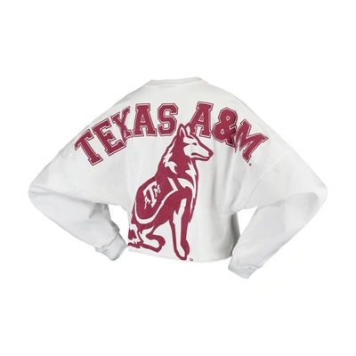 Shop Spirit Jersey White Texas A&m Aggies Raw Hem Cropped  Long Sleeve T-shirt