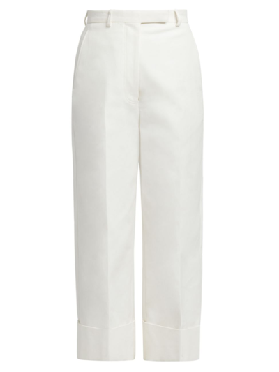 Shop Thom Browne Women's Canvas Cotton High-rise Straight Trousers In Off White
