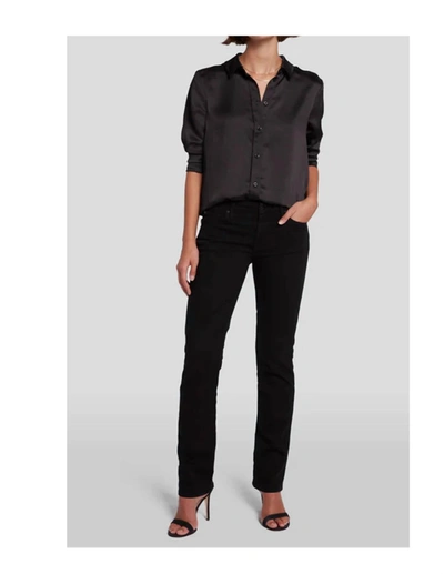 7 For All Mankind Kimmie Mid Rise Straight Jeans In Rinse Black In Black