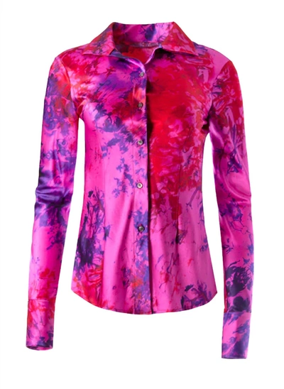 Shop Alejandra Alonso Rojas Fitted Silk Ice-dye Button Up Shirt In Fuschia In Pink