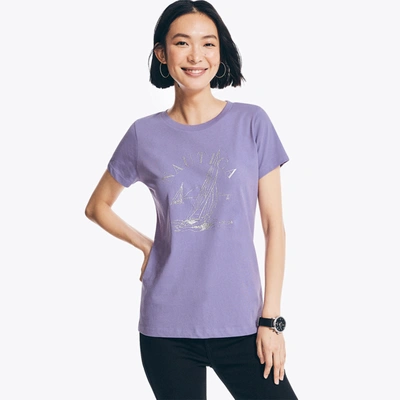 Shop Nautica Womens Sustainably Crafted Glitter Sailboat Graphic T-shirt In Multi