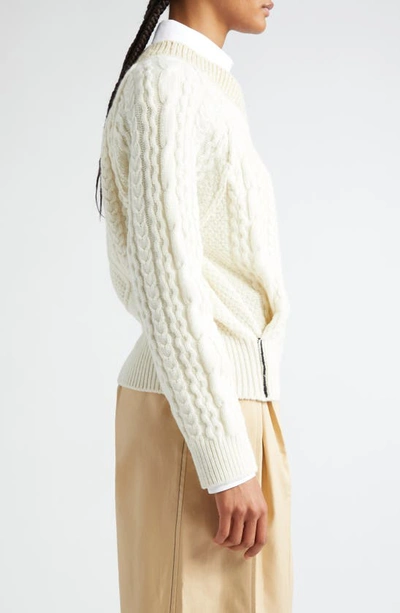 Shop Victoria Beckham Contrast V-neck Cable Stitch Lambswool Sweater In Natural