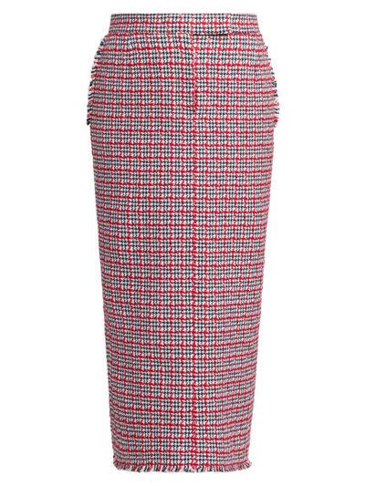 Shop Thom Browne Women's Crochet Check Tweed Midi Pencil Skirt In Red White Blue