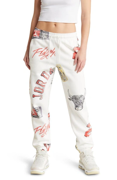 Shop Jordan Brooklyn Print Fleece Sweatpants In Sail/ Black