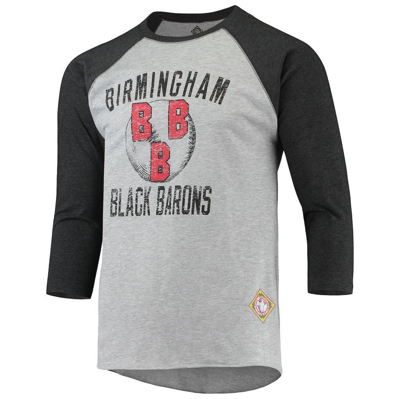 Shop Stitches Heathered Gray/black Birmingham Black Barons Negro League Wordmark Raglan 3/4-sleeve T-shir In Heather Gray