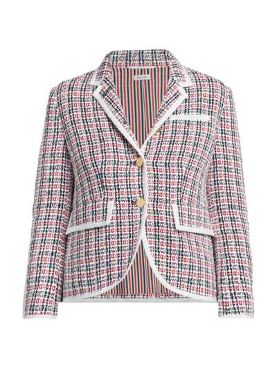 Shop Thom Browne Women's Crochet Check Tweed High Armhole Sport Coat In Red White Blue