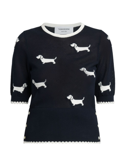 Shop Thom Browne Women's Hector Intarsia-knit Tipped Top In Navy