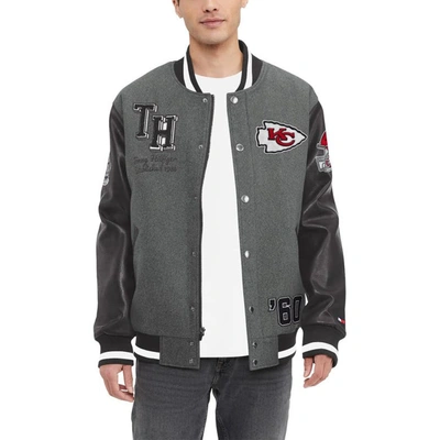 Shop Tommy Hilfiger Heather Gray/black Kansas City Chiefs Gunner Full-zip Varsity Jacket