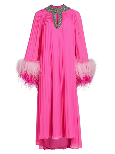 Shop Self-portrait Women's Feather & Crystal-embellished Midi-dress In Pink