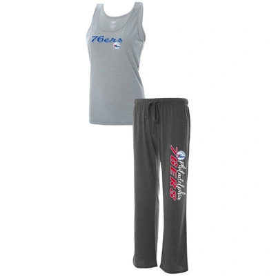 Shop Concepts Sport Heathered Gray/heathered Charcoal Philadelphia 76ers Plus Size Tank Top & Pants Sleep In Heather Gray