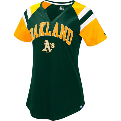 Shop Starter Green/gold Oakland Athletics Game On Notch Neck Raglan T-shirt